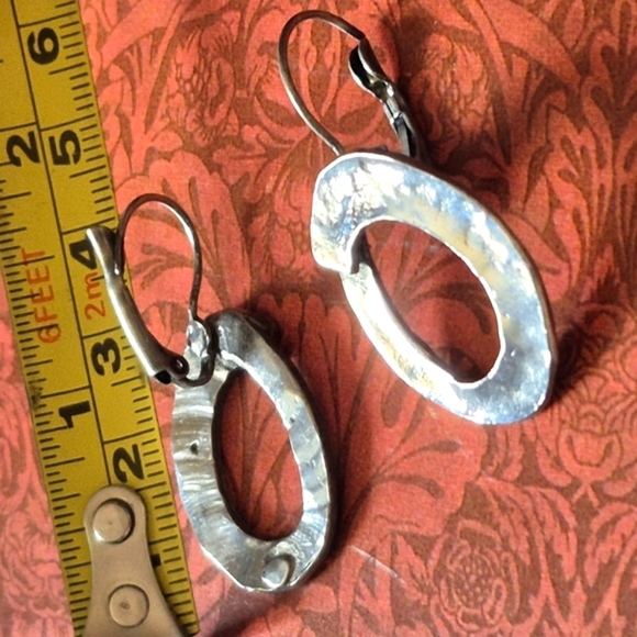 925 Modernist Sterling Silver Hoop Earrings - Picture 2 of 7